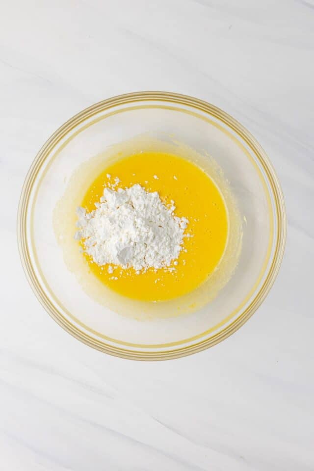 Cornstarch added to egg yolk and sugar.