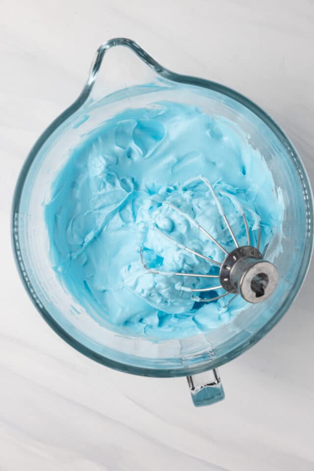 Whipped egg whites with blue dye.