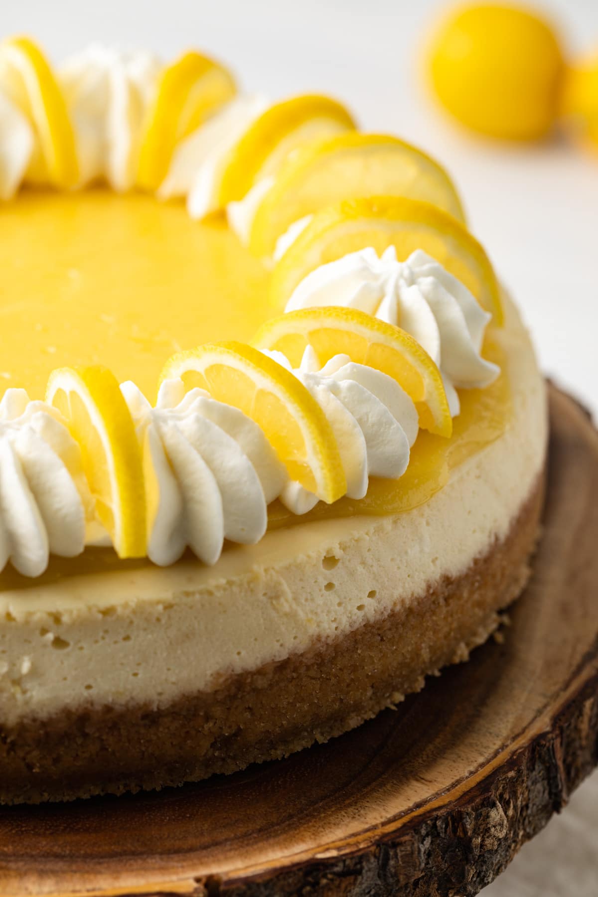 Close up of lemon cheesecake.