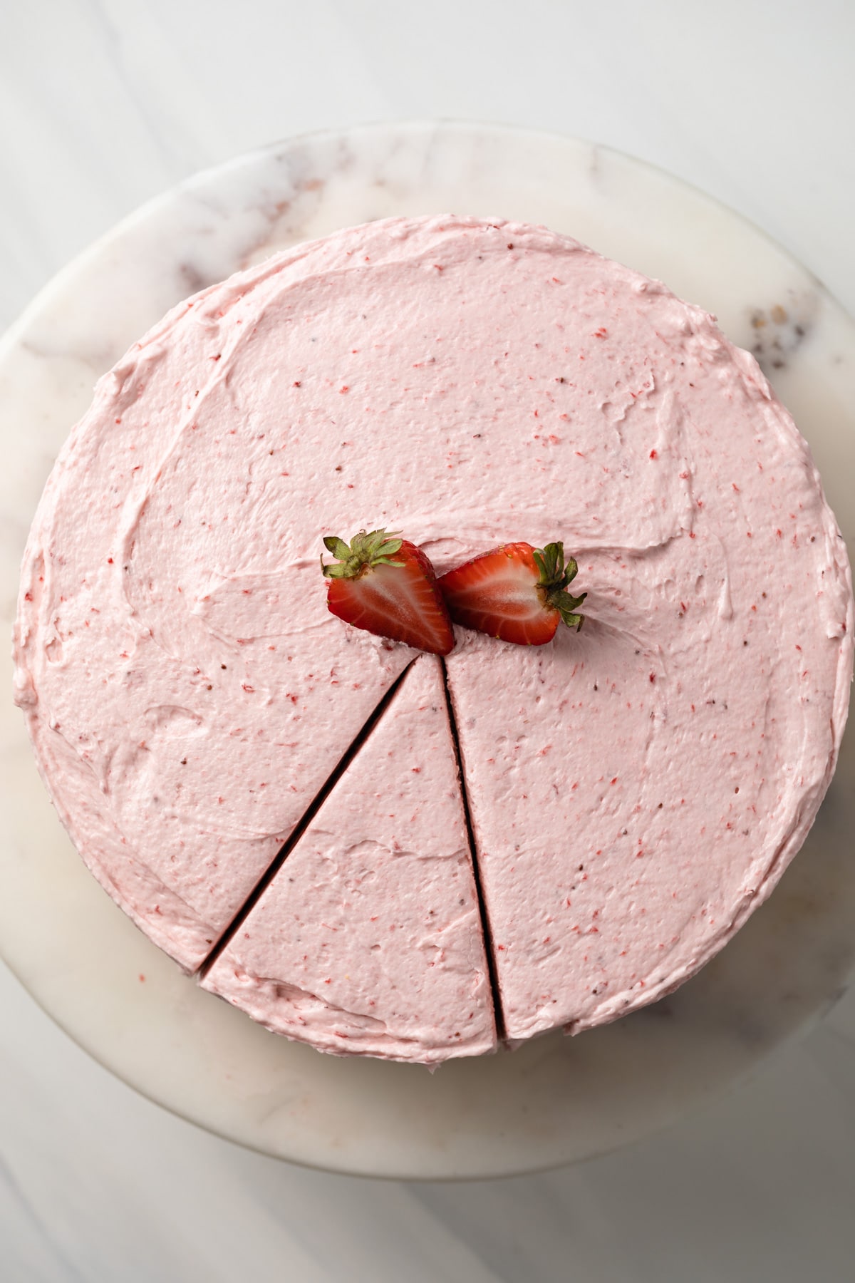 Slice cut out of strawberry cake.