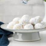 Russian tea cakes on cake stand.