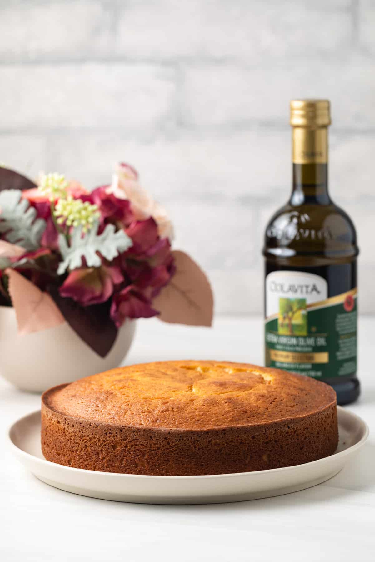 Side view of olive oil cake.