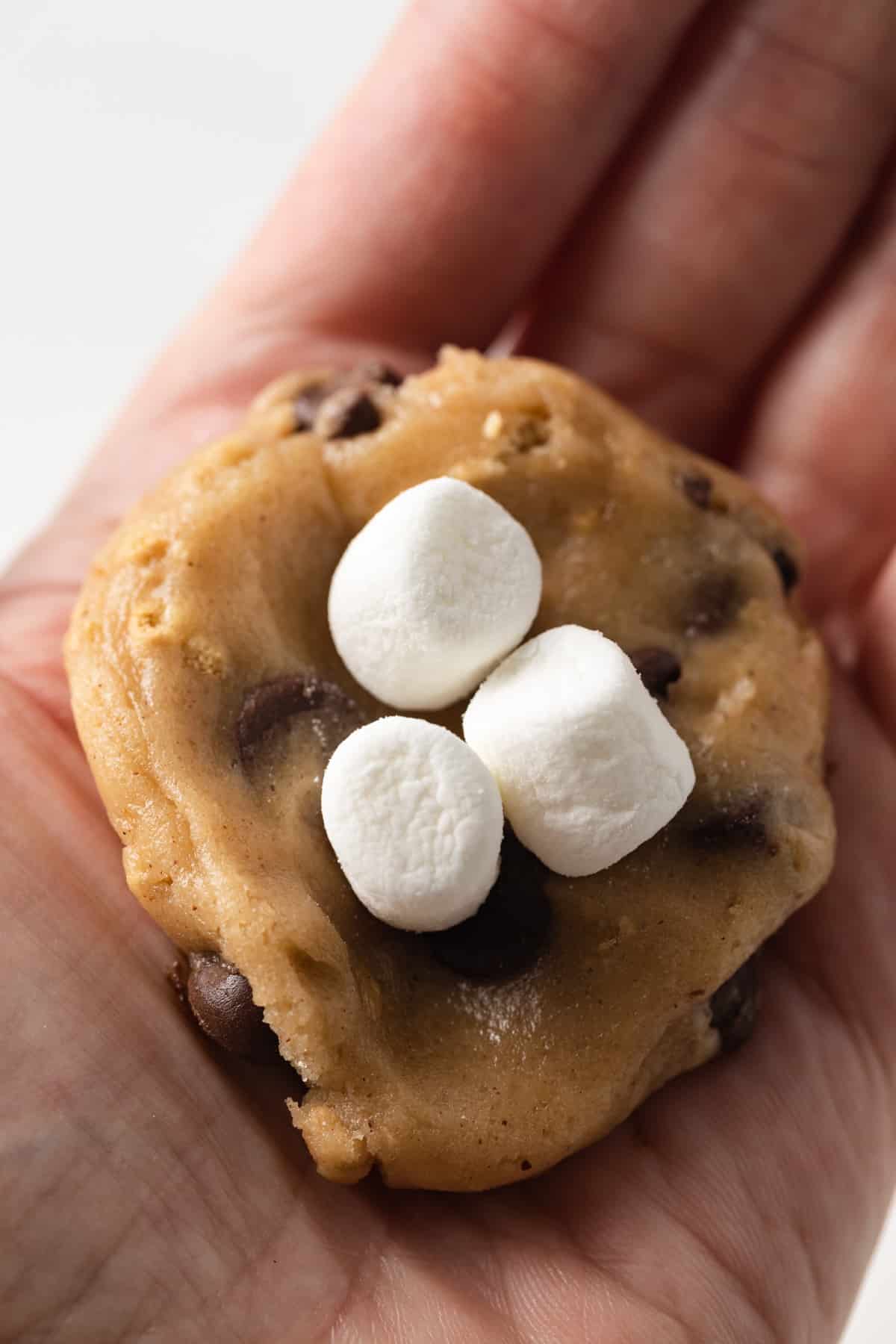 Cookie dough with marshmallows in the middle.