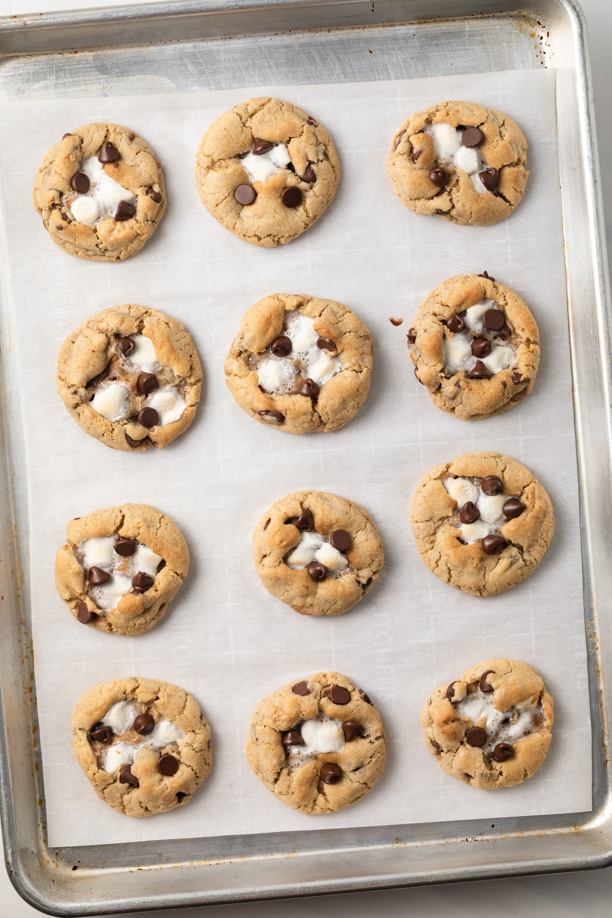 S'mores cookies on baking sheet.
