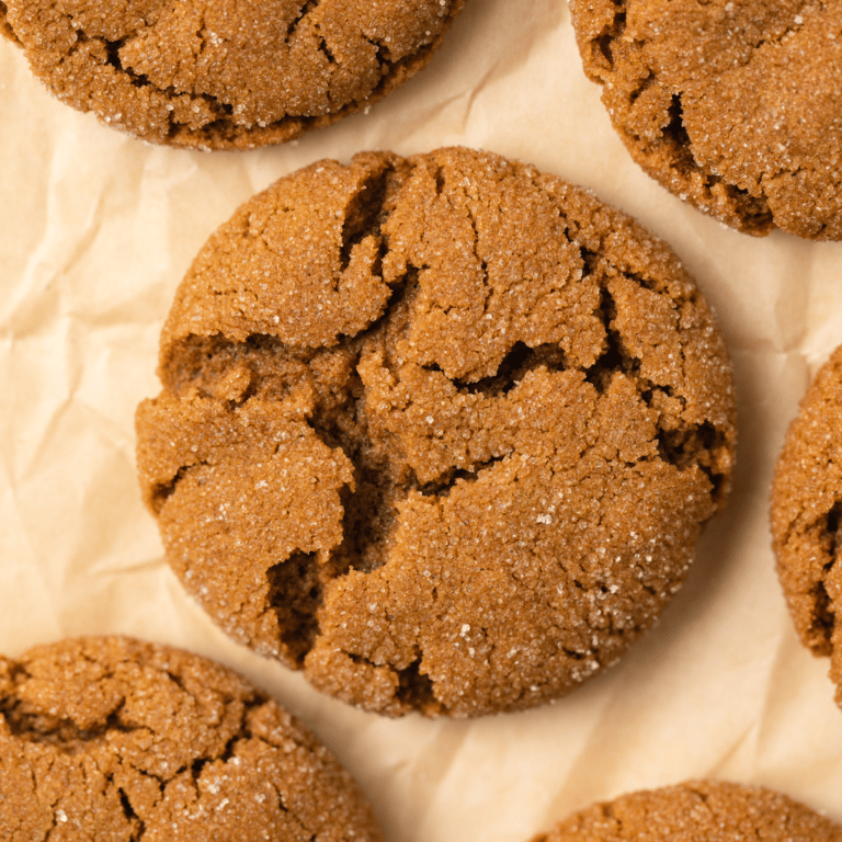 Overhead view of soft molasses cookies.