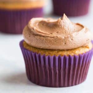 Banana cupcakes topped with Nutella frosting.