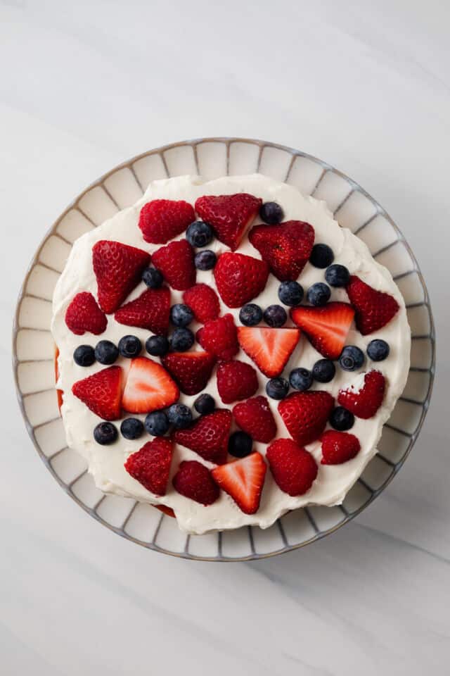 Berries layered over chantilly cream.