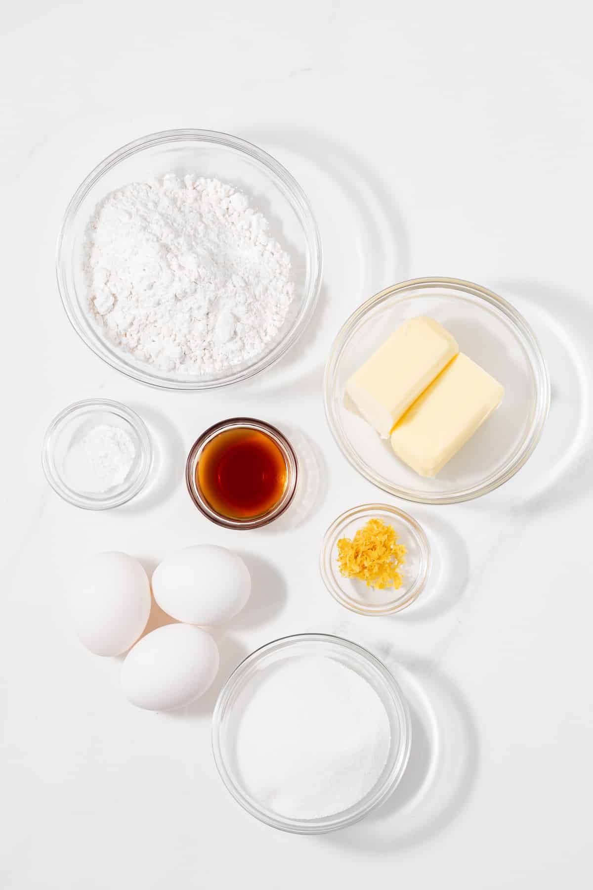 Ingredients for making Madeleines.