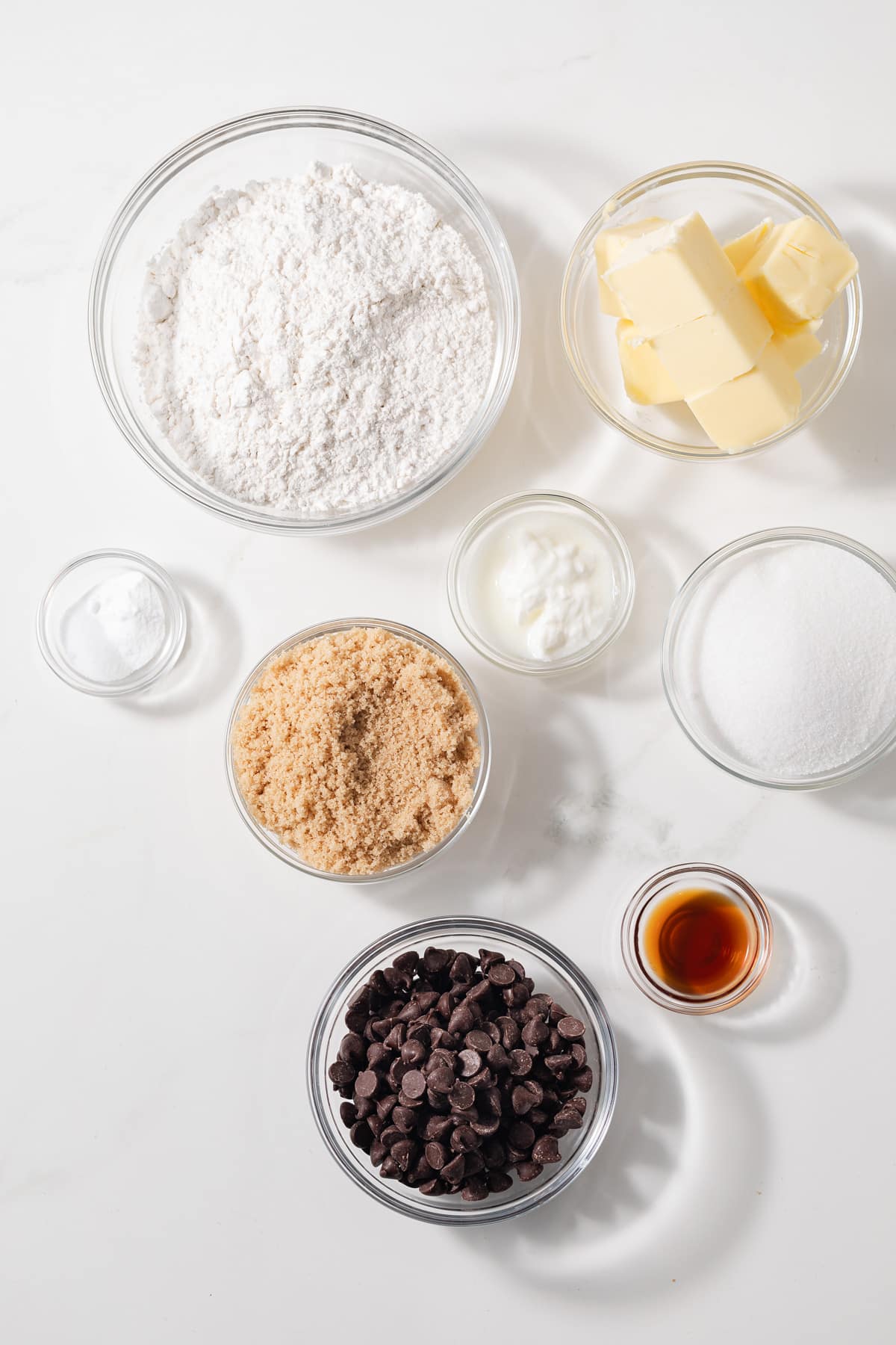 Ingredients to make eggless chocolate chip cookies.