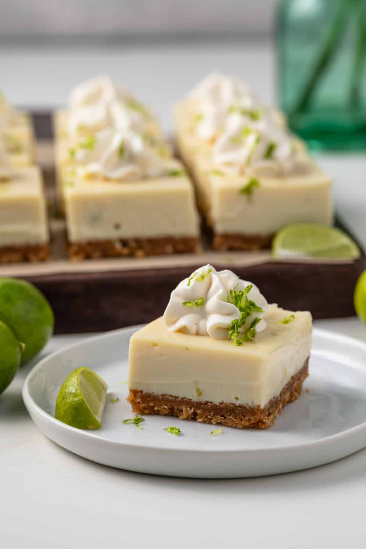 Key lime bar on a white plate.