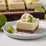 Key lime bar on a white plate.