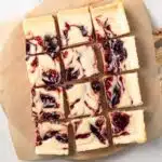 Overhead of raspberry lemon cheesecake bars.