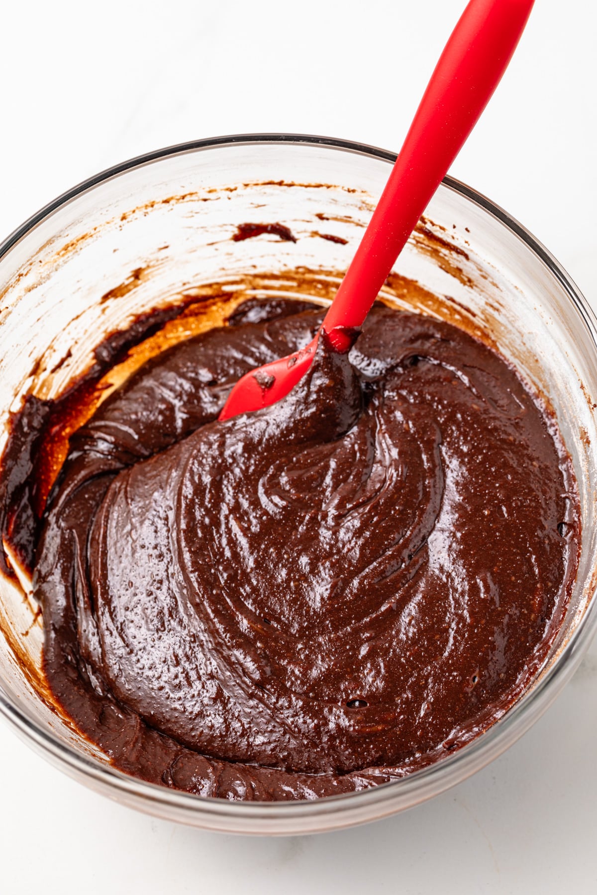 chocolate cookie dough in a glass bowl.