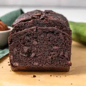 Sliced double chocolate zucchini bread.