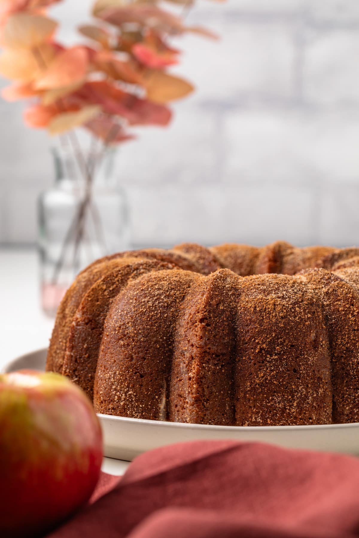 Side view of apple cider donut cake.