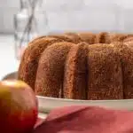 Side view of apple cider donut cake.