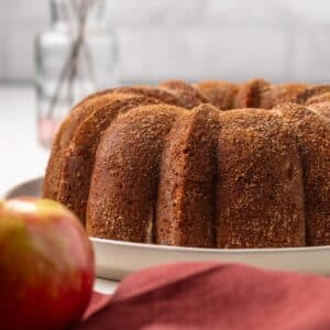 Side view of apple cider donut cake.