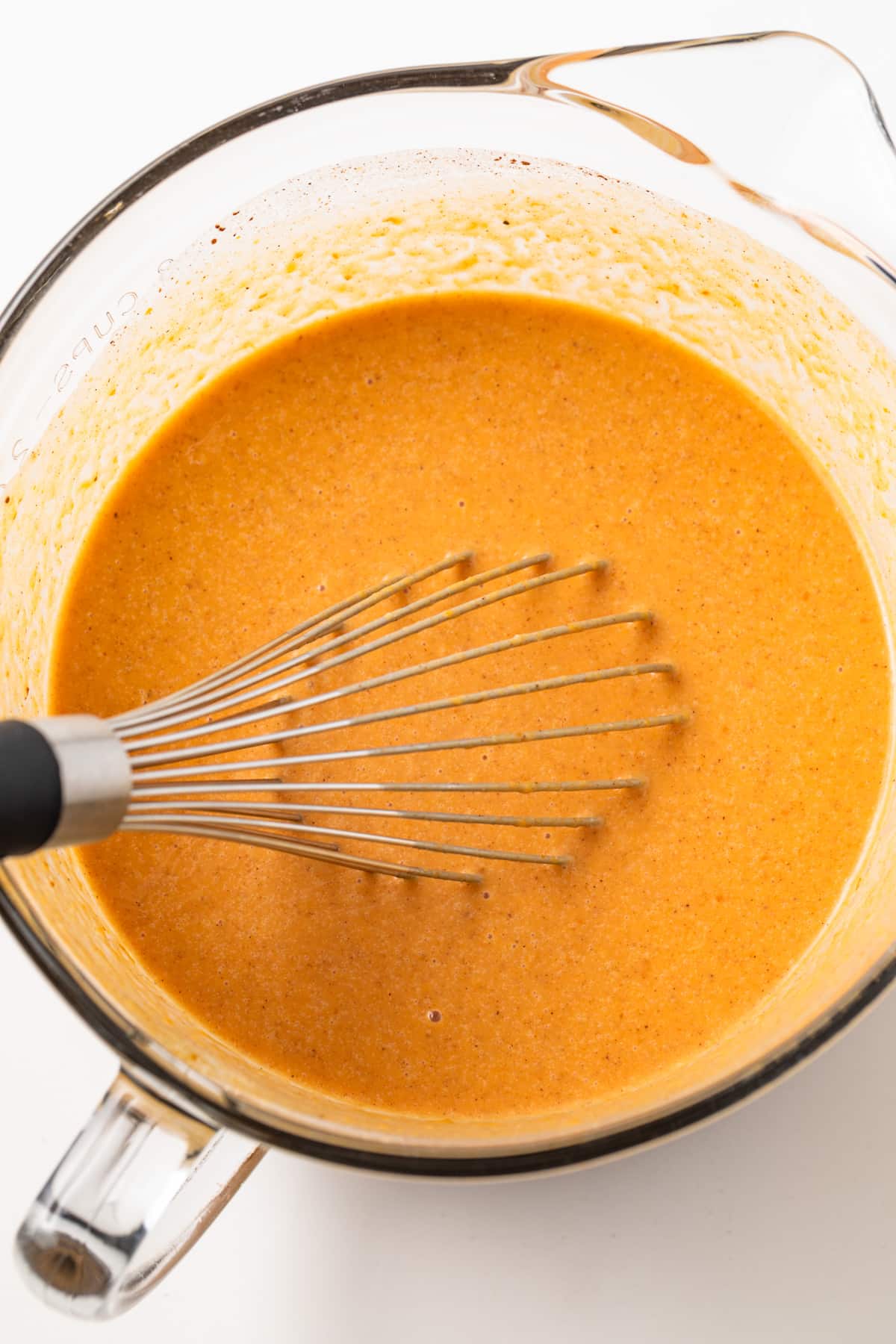 Pumpkin filling in glass bowl.