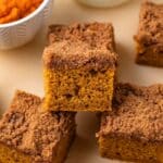High angled view of pumpkin coffee cake.