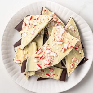 Peppermint bar on a white plate.