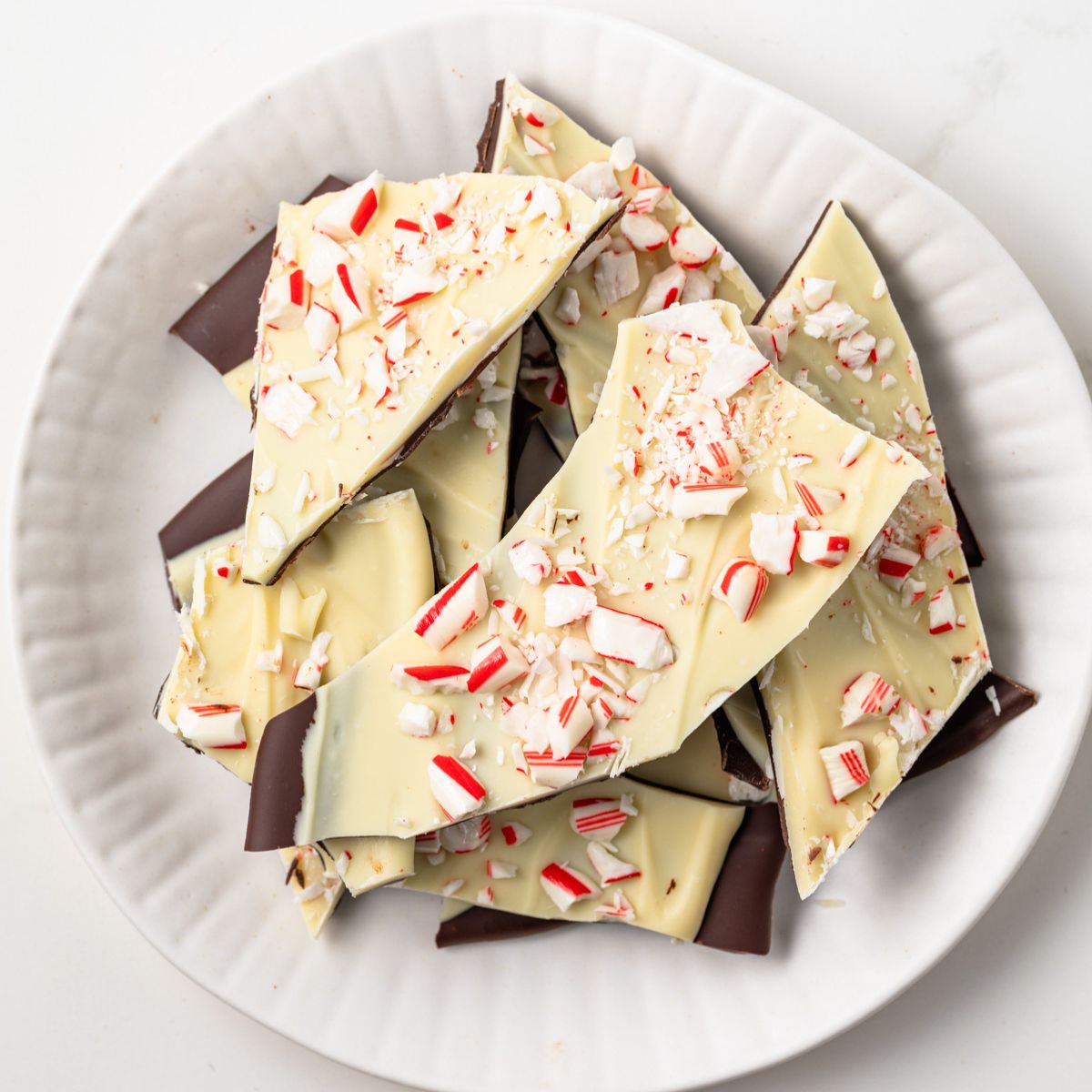 Peppermint bar on a white plate.
