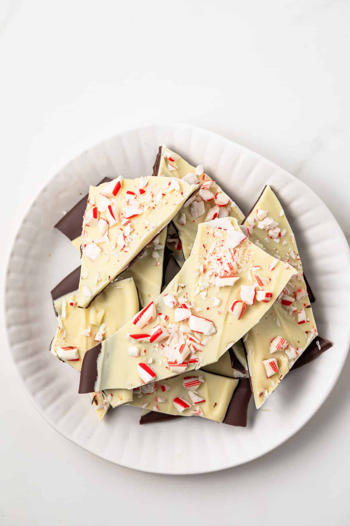 Peppermint bar on a white plate.