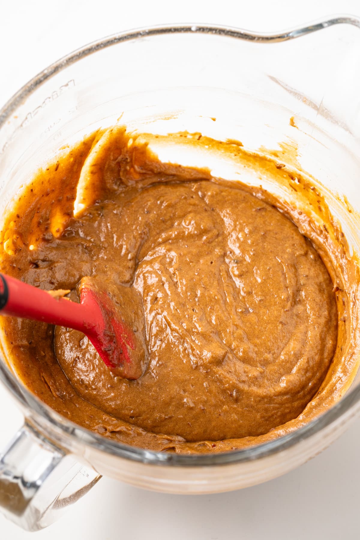 Cake batter in a mixing bowl.