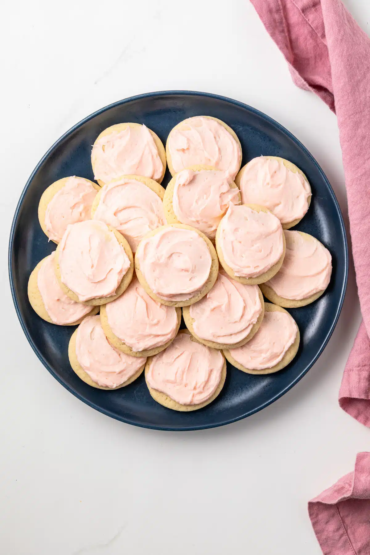 Lofthouse cookies on a blue plate.