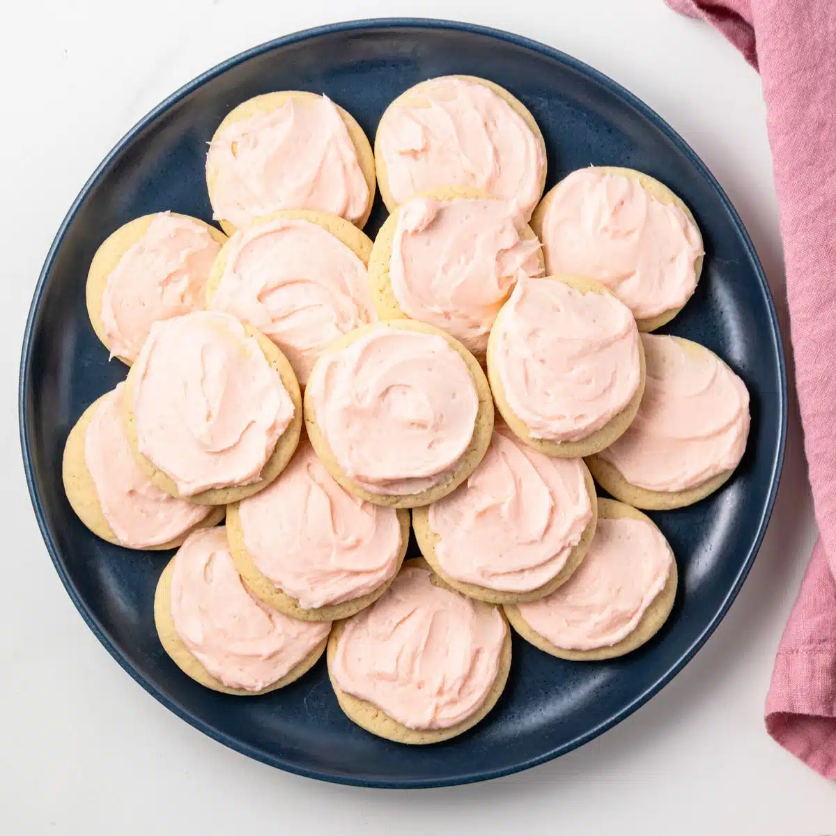 Lofthouse cookies on a blue plate.