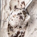 A scoop scooping out oreo ice cream.