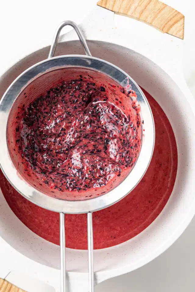 Berry puree pressed through a sieve.