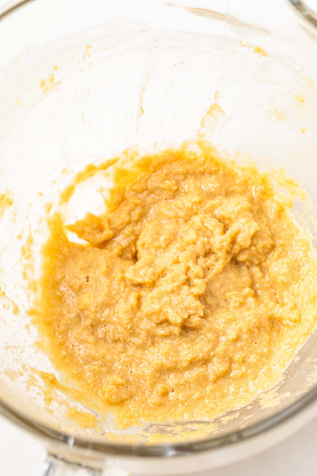 We ingredients mixed in a glass bowl.