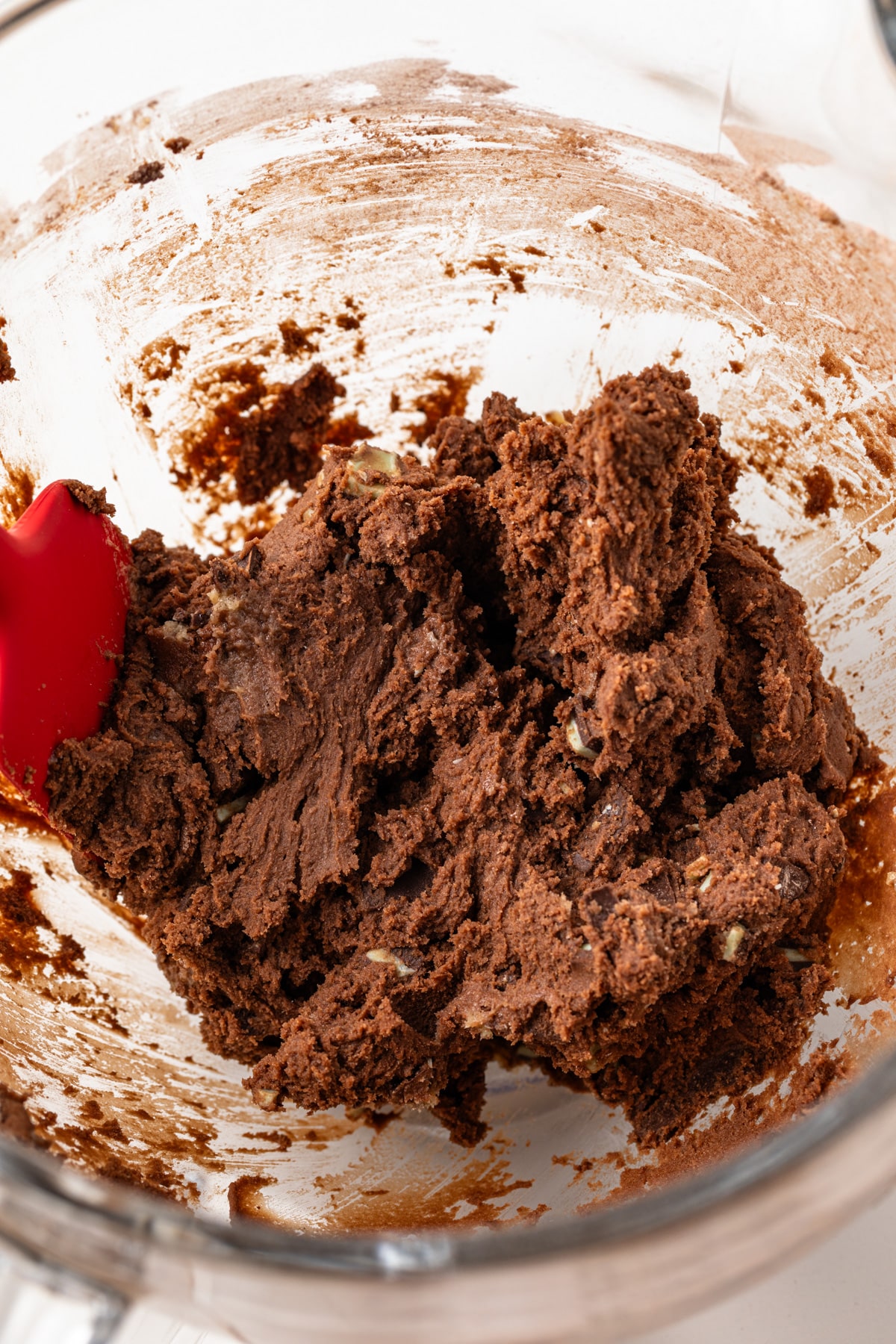 Cookie dough in a glass bowl.