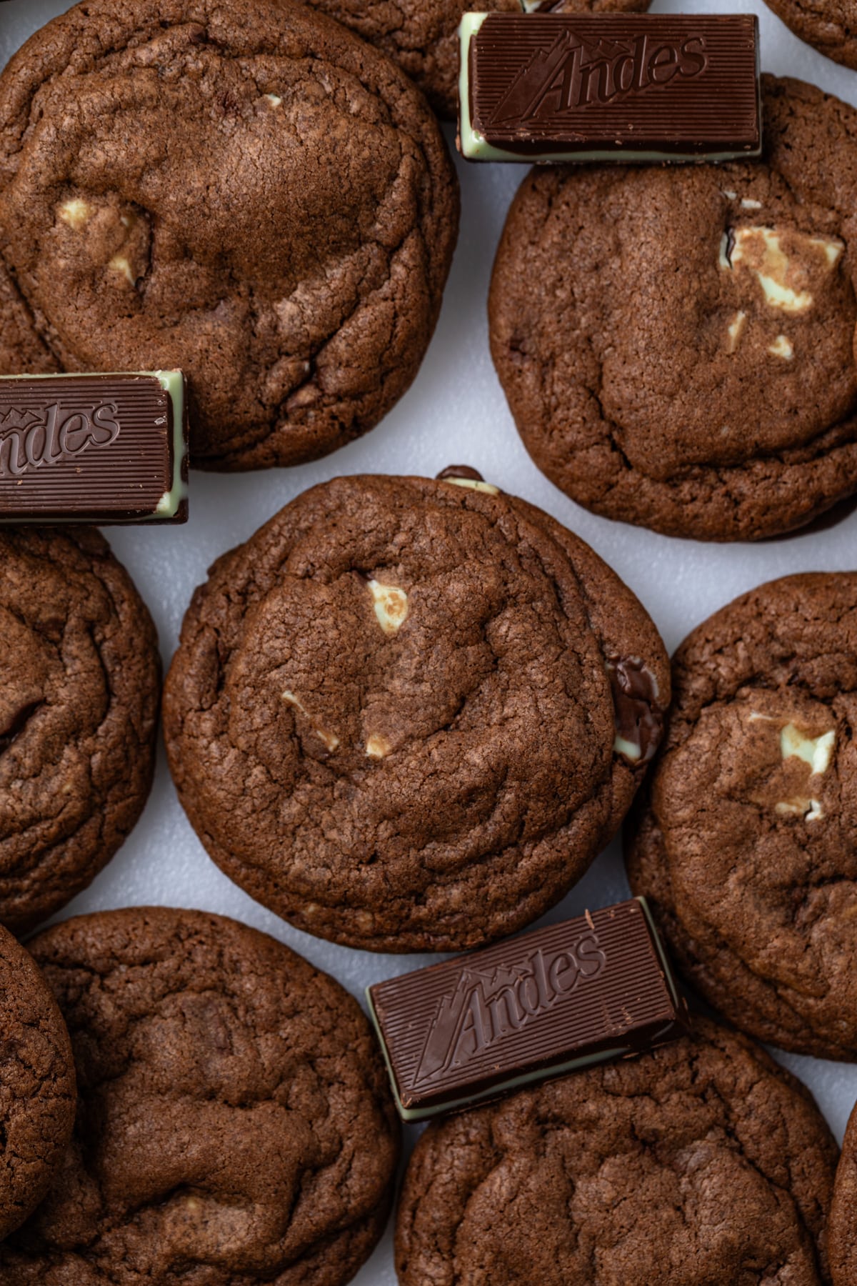 Close up of Andes mint cookies.