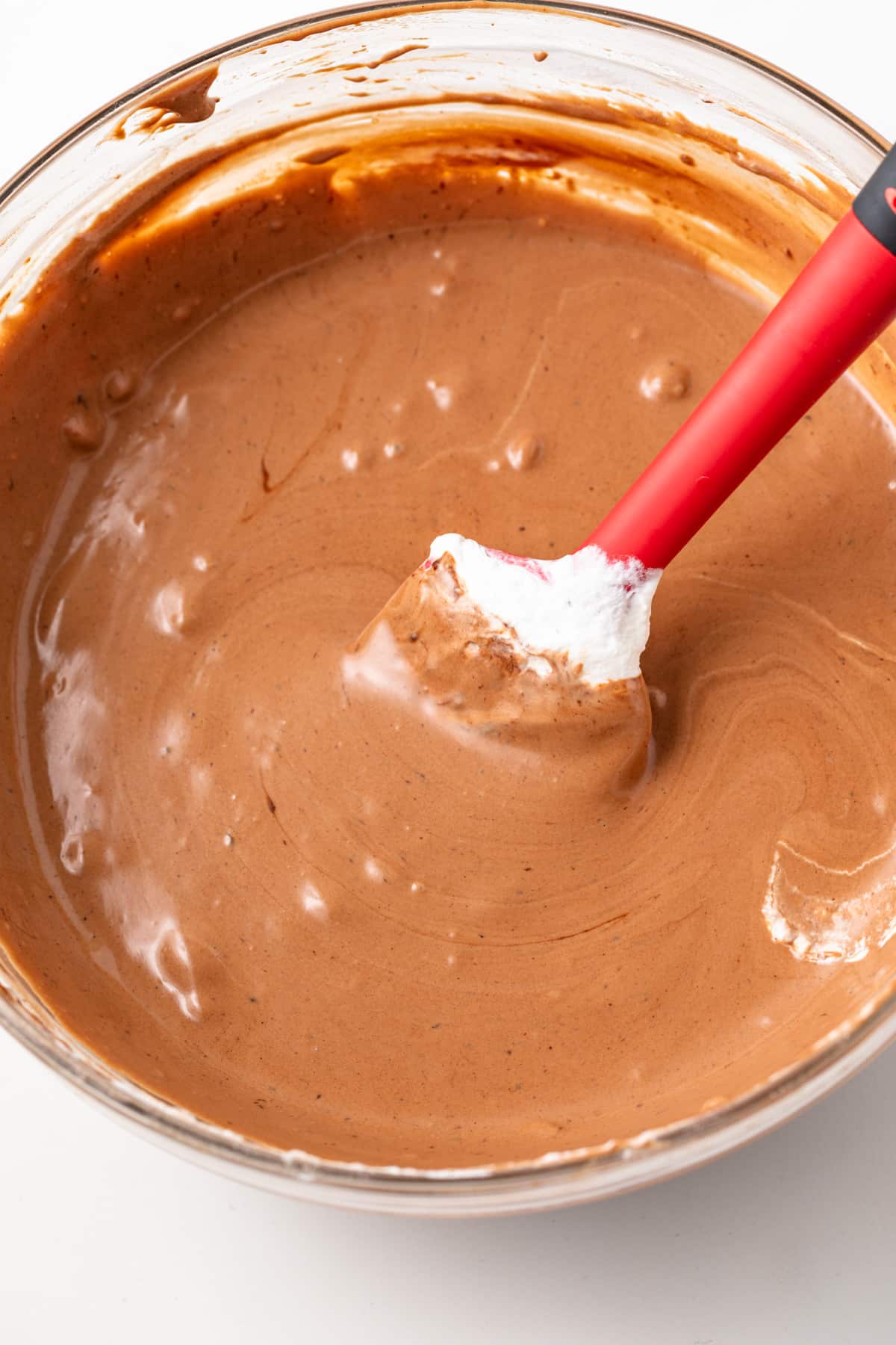 Chocolate coffee mousse in a glass bowl.