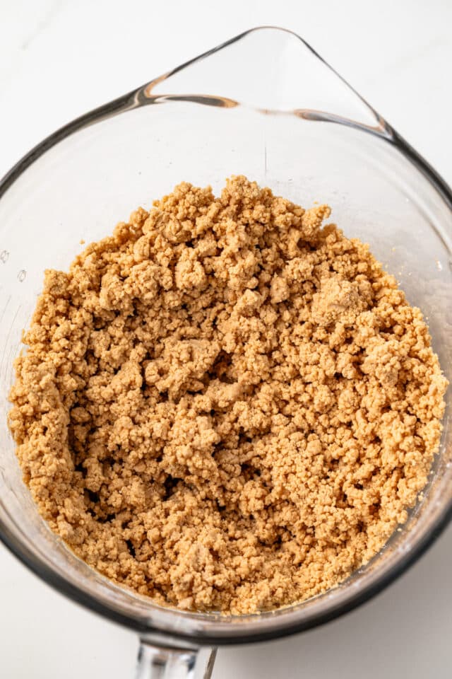 Peanut butter egg filling in a glass bowl.