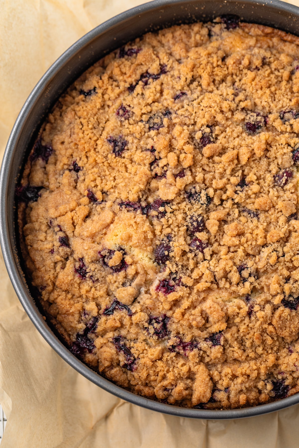 Coffee cake in a cake pan.