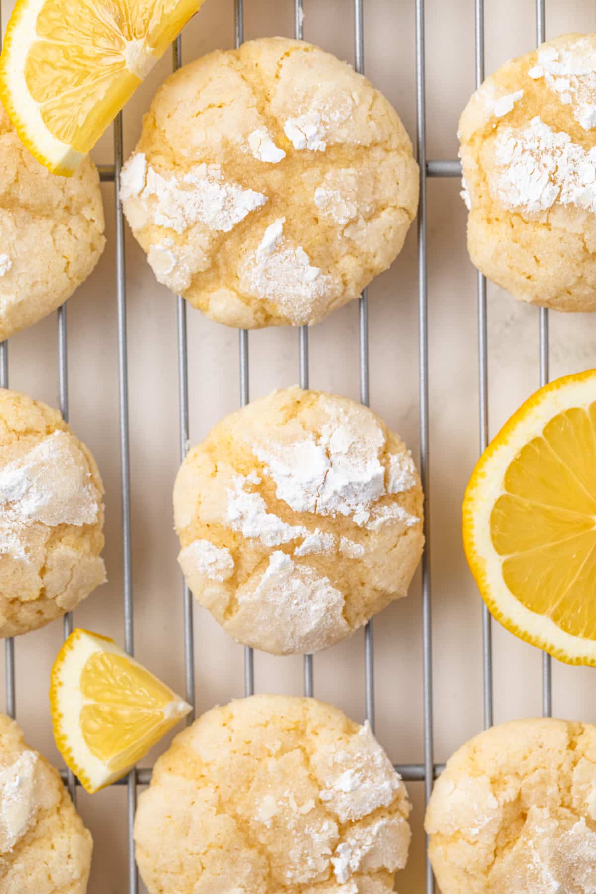 Close up of lemon crinkle cookie.