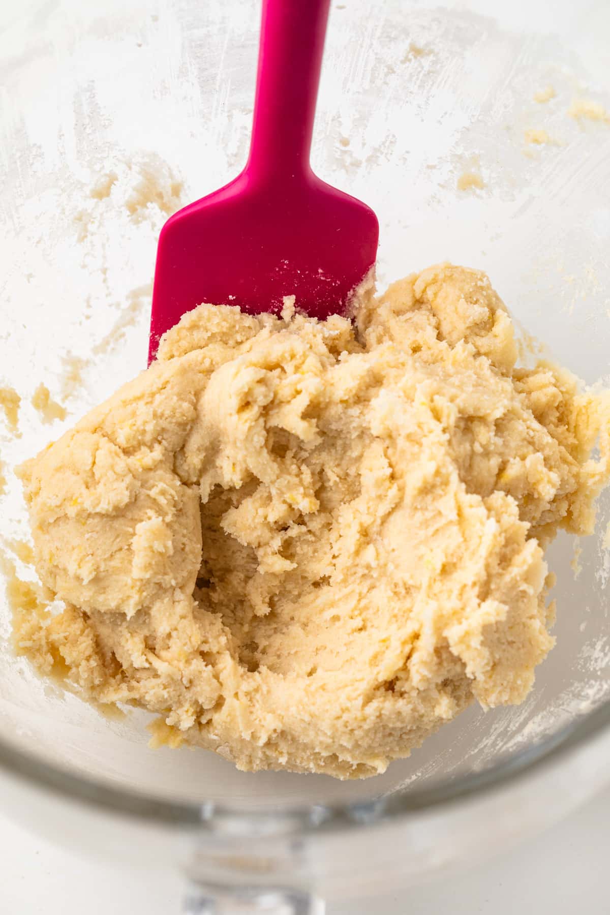 Cookie dough in a glass bowl.