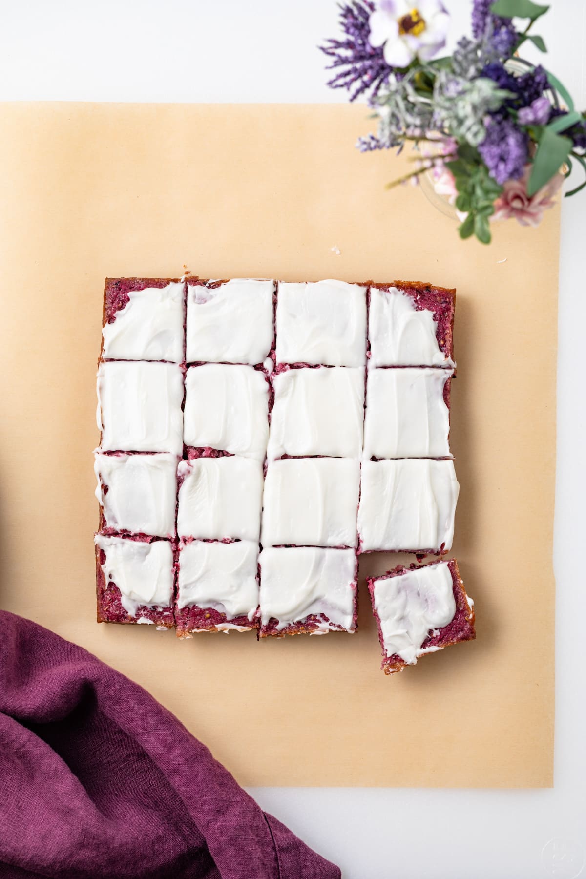 Blackberry lemon bars sliced.