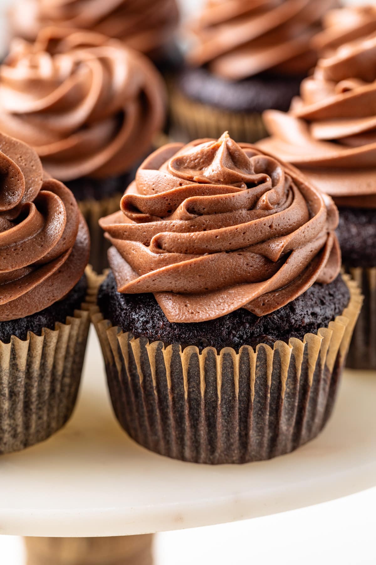 Close up of chocolate zucchini cupcakes.