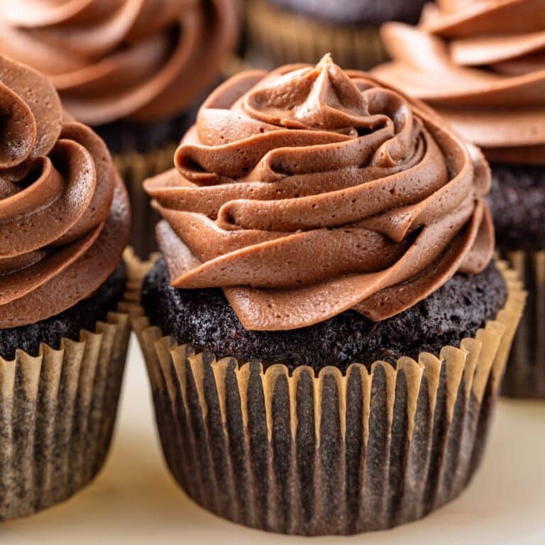Close up of chocolate zucchini cupcakes.