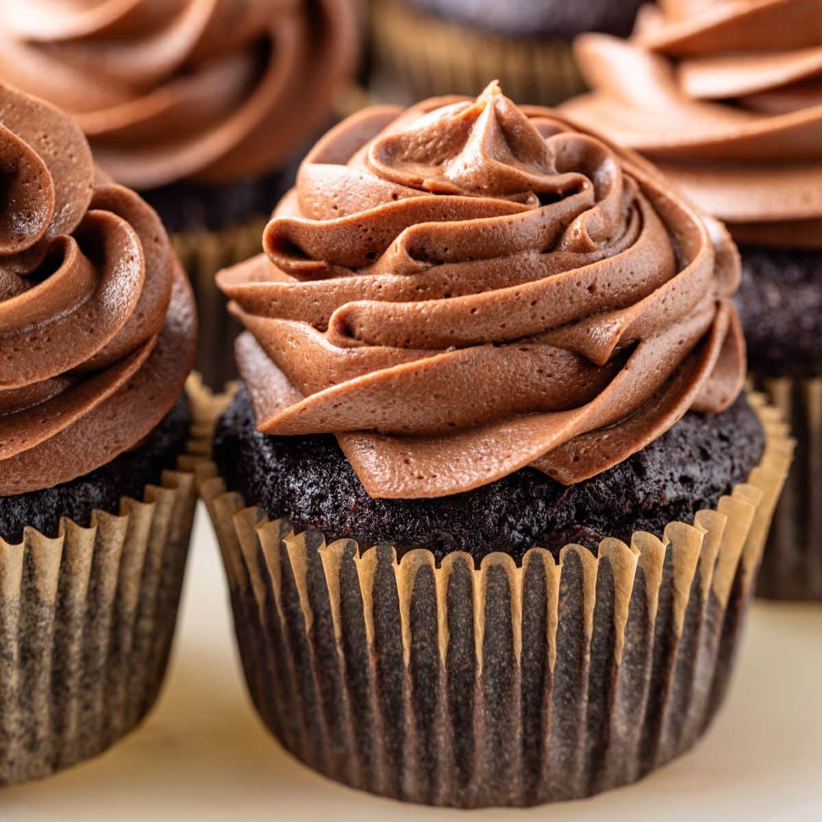Close up of chocolate zucchini cupcakes.